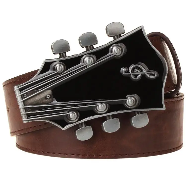 Guitarist Accessories Fashion Leather Belt Guitar Shaped Buckle Metal Band Play Street Music Show Hip Hop Waistband