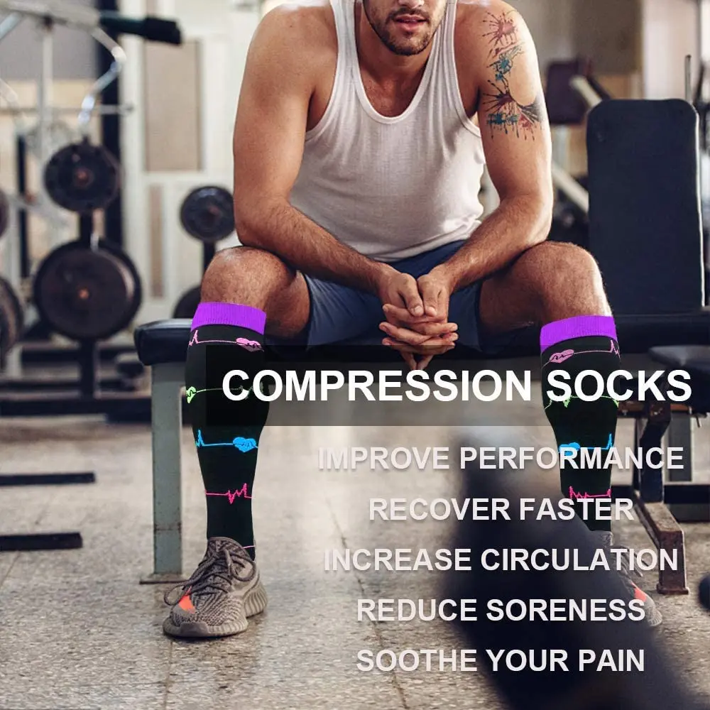 Bas de compression de course pour hommes et femmes enceintes, genou haut, œdème ty.com, varices, infirmière, chaussettes de sport de marathon