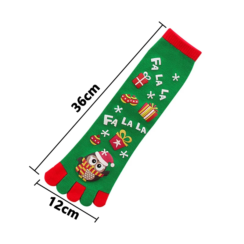 1Pair Christmas Five Fingers Long Socks Cotton Warm Socks Printed Soft Toe Socks Women Men Funny Winter New Year Gifts