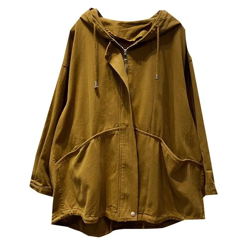 Casual Loose Women's Jaet Retro Workwear Sle Spring Season Large Size Faionable Versatile Cotton Hooded Zipper Closure