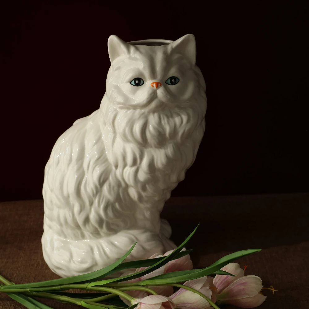 1Pc cute Persian cat shape ceramic vase, Nordic Ins wind flower arrangement, cat lover home desktop ornament crafts