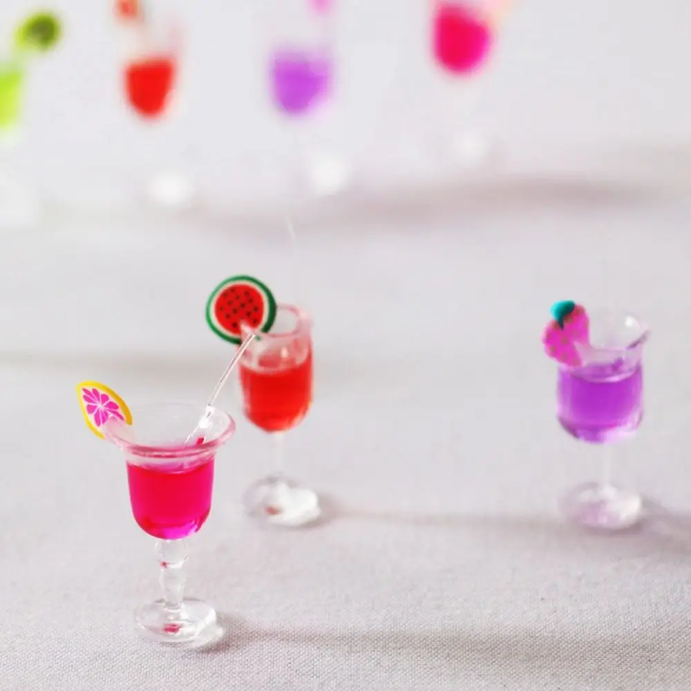 Creative 1:12 Dollhouse Simulation Cocktail Fruit Glass Cup Fruit Juice Beverage Colorful Goblet Bar Drinks Model Children