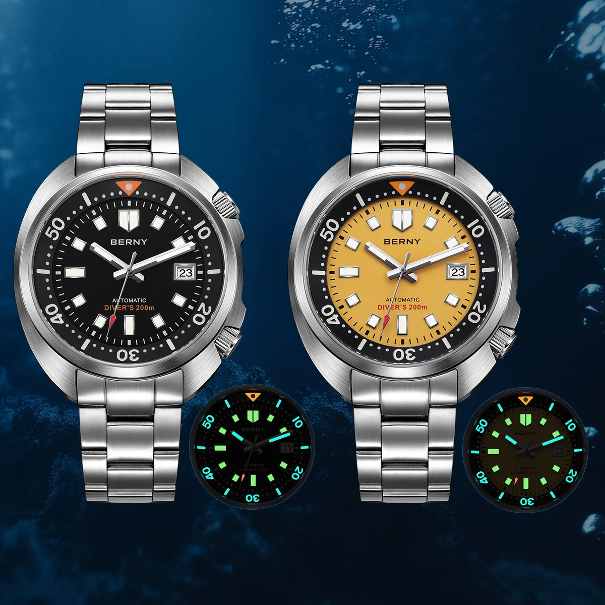 남성용 BERNY 자동 압축기 다이버 시계 슈퍼 루미너스 미요타 8215 사파이어 수영 스포츠 20ATM 기계식 남성용 다이브 시계
