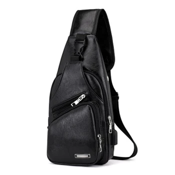 Bolsa de peito usb masculina designer mensageiro pacote crossbody couro do plutônio sacos ombro pacote viagem saco peito bolso hombre