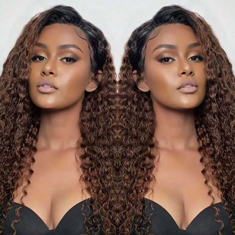 

Dark Rooted Chocolate Brown Colored HD Lace Wigs Water Wave Brazilian Virgin Hair 13x4 Frontal 5x5 Closure Lace Front Wavy Wig