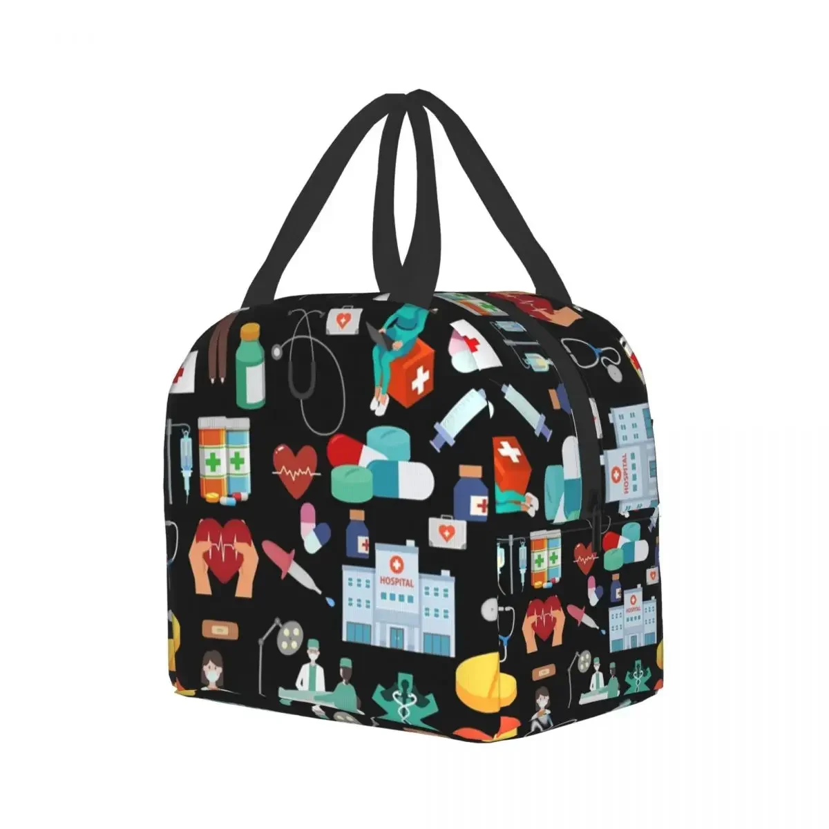 Nurse Themed Pattern Thermal Insulated Lunch Bag Women Nursing Tool Resuable Lunch Tote for Outdoor Picnic Storage Food Box