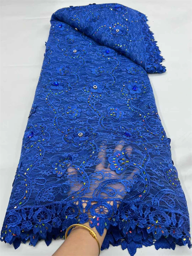 

Нигерийская сетчатая тюлевая ткань высокого качества 2026: Африканское кружево с вышивкой и камнями для выпускных платьев, 5 ярдов