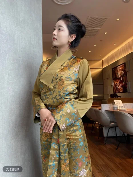 Chiński kołnierzyk brokatowy Xizang sukienka damska spódnica Bola spódnica do tańca narodowego