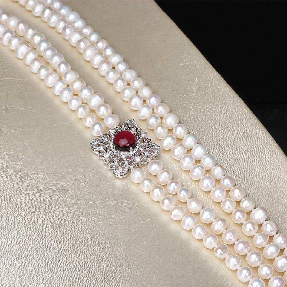 

Elegant necklace AAA grade 8-9mm natural Japanese round bead pearl closed necklace 2 rows -70-80cm