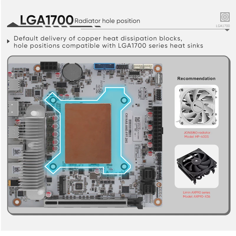 Scheda madre NAS a 8 alloggiamenti LAN 2x10G AMD Ryzen 7 8845HS USB4 2 * SFF-8643 a 8 * SATA 2xNVMe PCIEX16 2xDDR5 Mini ITX Firewall Scheda madre