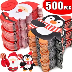 Christmas Lollipop Paper Cards Cartoon Santa Claus Penguin Snowman Kids Candy Gifts Package Wrapping New Year Party Decoration