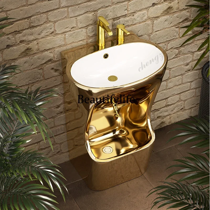 03 New color indoor and outdoor face washing, hands and feet integrated ceramic column basin one-piece high temperature firing