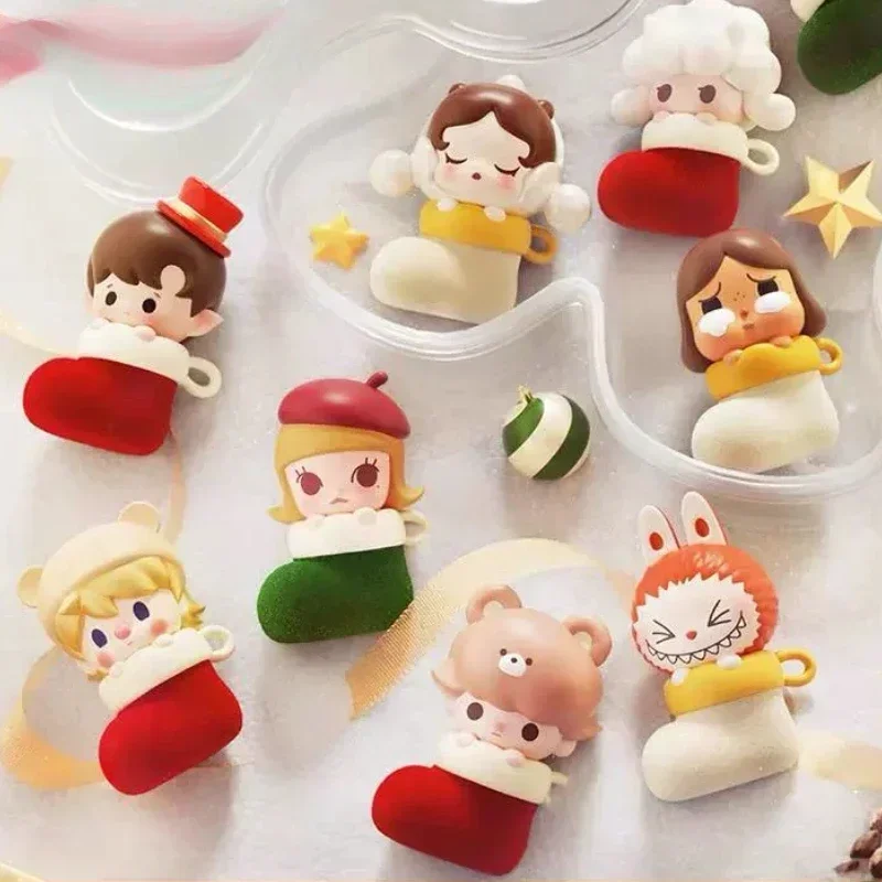 Pop Bean Christmas Socks Series Crybaby Labubu Dimoo Skullpanda Pucky Molly HACIPUPU SATYR RORY Action Figure Dolls Toys Gifts