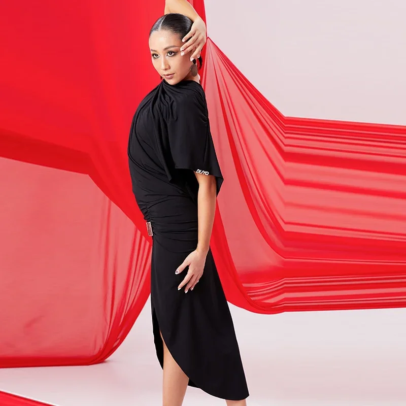 Adults Samba Rumba Latin Dance Clothes Slanted Shoulder Top Slit Skirt Women'S Latin Dance Competition Costumes SL13087