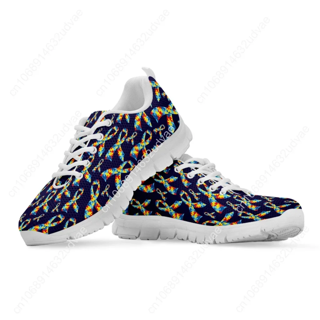World Autism Awareness Day Design Luxury Brand Sneakers Ribbon Print Lace Up Comfortable Summer Casual Shoes