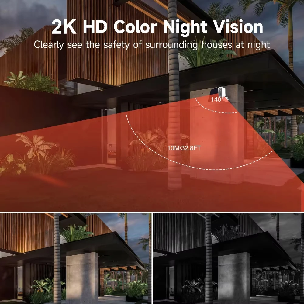 WiFi Outdoor Camera with Solar Panel 1920*1080 Battery Security Cameras Motion Detection Night Vision Alexa Only Event Recording