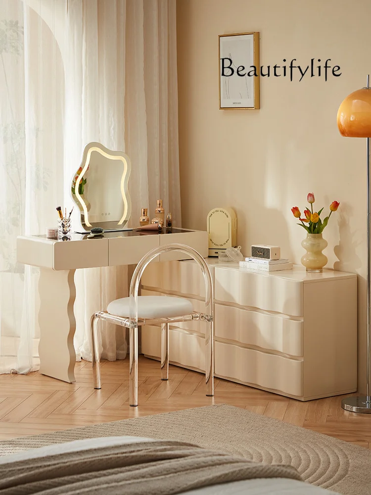 Nordic Cream Style Solid Wood Corner Chest of Drawers Makeup Table