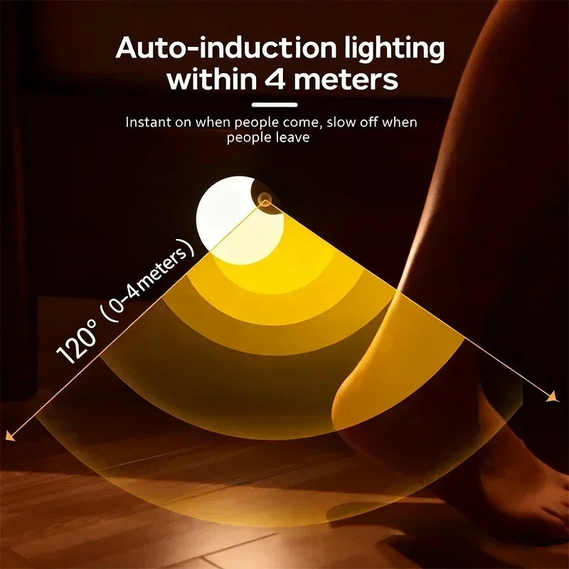 LED Induction Night Light, Wireless USB Charging Human Body Induction Wall Light Bedroom Corridor Cabinet Bathroom Night Light