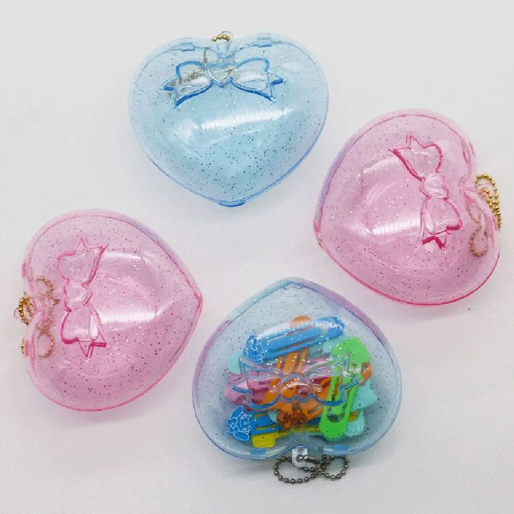 1PC Cute Heart-shaped Love Jewelry Case Plastic Storage Box Sparkling Jewelry Candy Packaging with Keychain Pendant Container