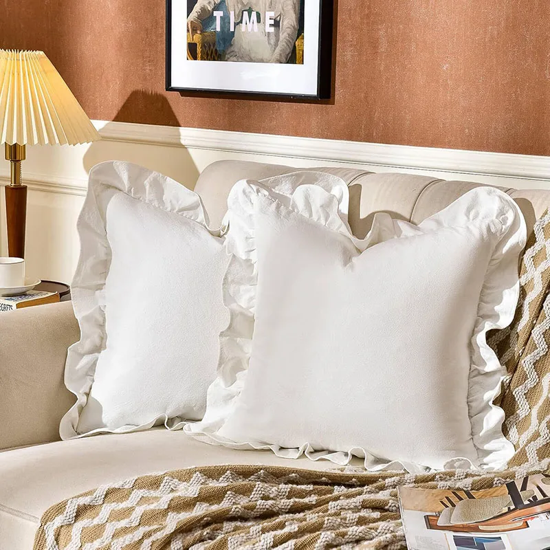 Ruffle Pillow Cases Envelope Closure Pillowcase Soft Washed Cotton Cushion Covers for Couch Sofa Living Room Bedroom Home Decor