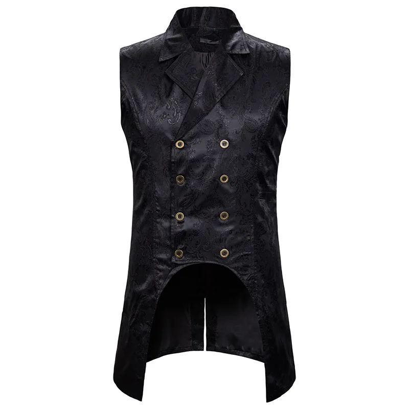 KIDWHXR Men Suit Vest British Style Printed Double-breasted Man Tuxedo Vest Slim Mid Length Stage Party Casual Male Waistcoat
