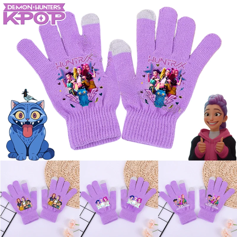 

K-POP Demon Hunters Rumi Gloves for Girls Touchscreen-compatible Insulated Cycling Gloves Winter Outdoor Sports Thermal Gloves