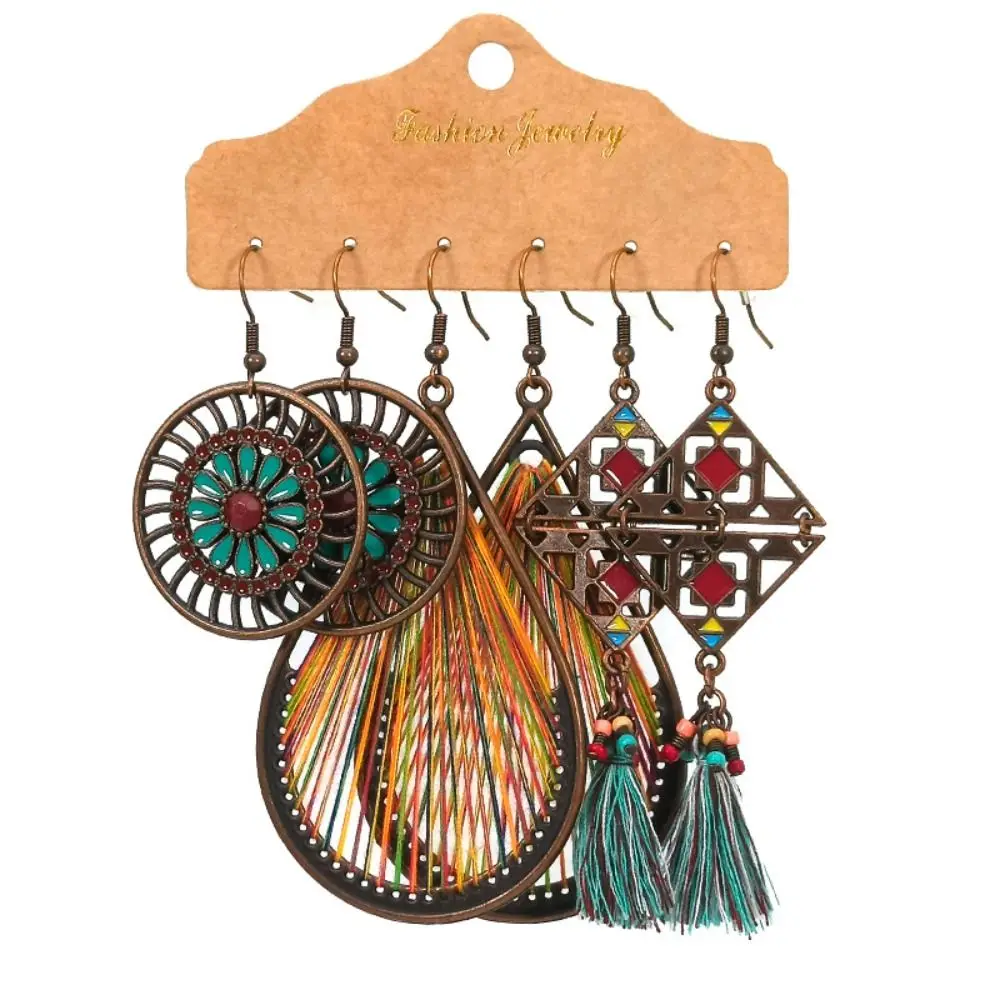 Bohemian Tassel Earrings 3 Sets Combination European And American Fashion Retro Ethnic Style Earrings Antique Alloy Earring