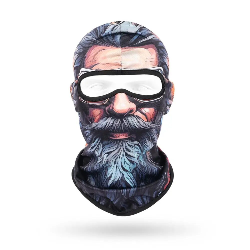 Beard Print Funny Face Balaclava Sweat Absorbent Breathable Beard Face Mask Sun Protection Quick Dry Full Face Covering Hood