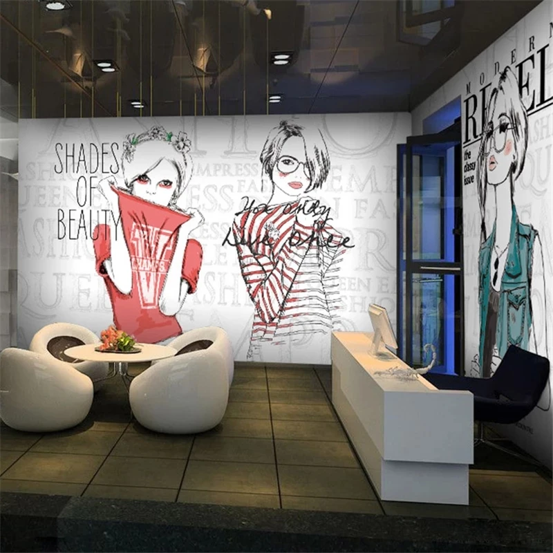 Customized English graffiti girl fashion perfume shop mall clothing store mural wallpaper Restaurants Living room TV background