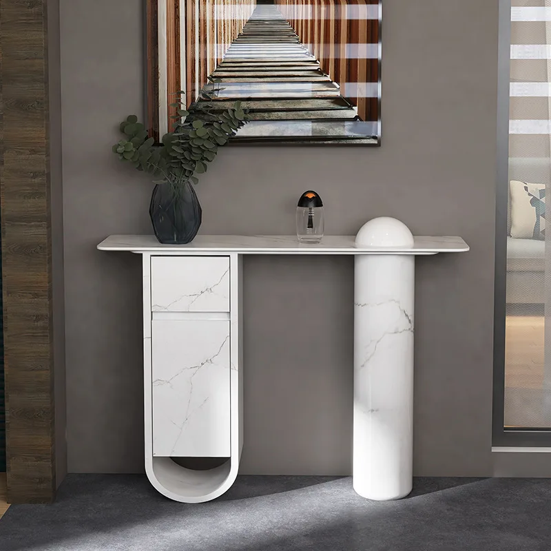 

Italian porch cabinet light luxury style simple modern rock slab decorative cabinet villa homestay porch table pole booth
