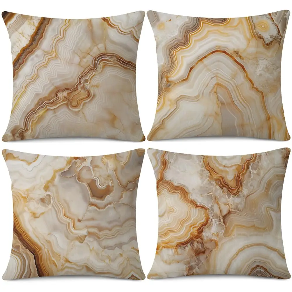 1 Stück Marmor-Achat Kissenbezug, Beige-Brauner Edelstein-Textur Kissenhülle, Luxuriöse Geometrische Heimdekoration für Sofa und Schlafzimmer