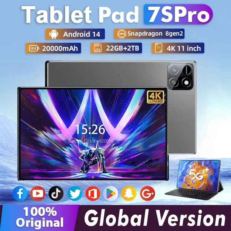 

2025 Global Version Pad 7S Pro Original Android 14 Tablets 11inch 22GB+1TB 20000mAh 5G Dual SIM Bluetooth WiFi Tablet PC HD 4K