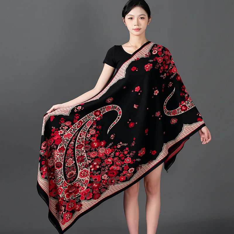 2023 Luxury Floral Design Autumn Winter Cashmere Scarves High Quality Women Thicken Wrap Shawl Ladies Wool Pashmina Scarf Female