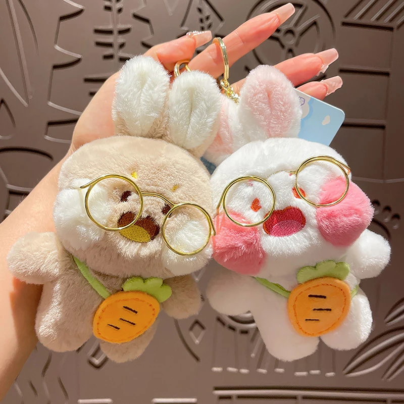 LLavero de coche de dibujos animados Kawaii para mujer, accesorios de bolsa, llavero de muñeca de peluche de dibujos animados creativos, lindo, gafas, zanahoria, conejo, niñas