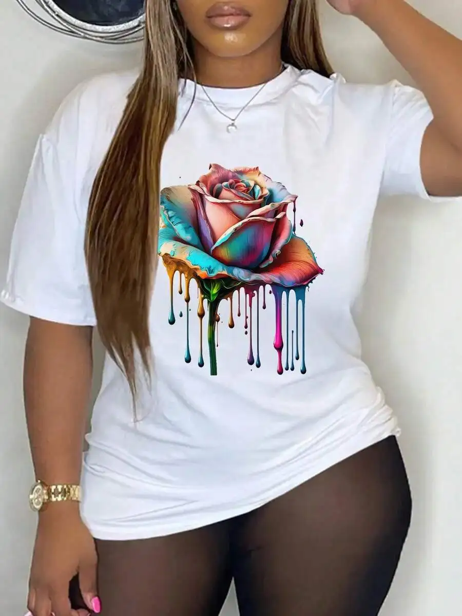 Women's Floral Print Graphic Print T‑Shirt Crew Neck Short Sleeve Summer Casual Tee Top