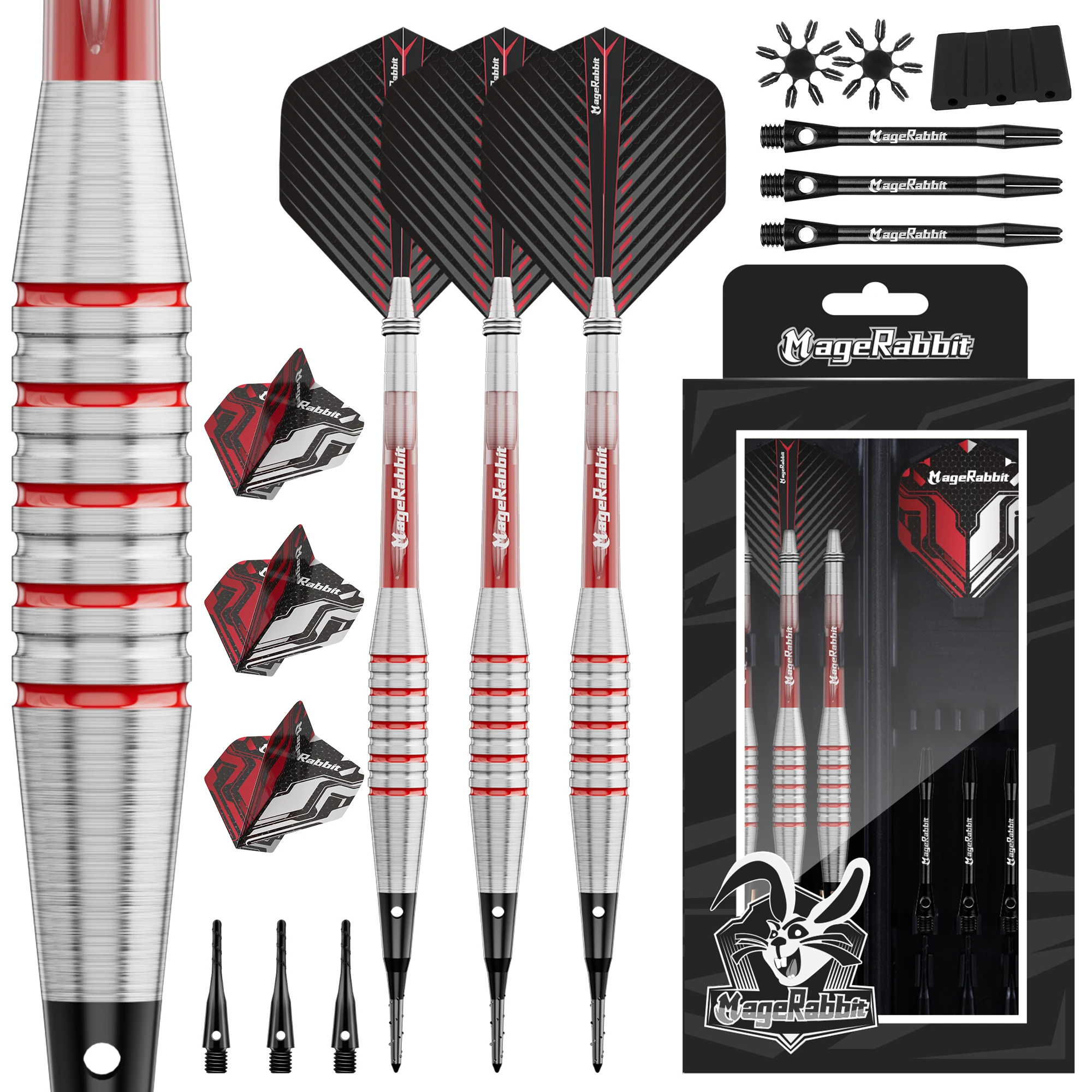 

MageRabbit Professional 3 Pack 18g Steel Tip Darts Set With Darts Stems Flights+3 pcs Aluminium shaft