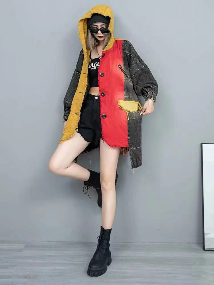 Max LuLu Winter Fashion Streetwear 2023 Ladies Vintage Loose Denim Hooded Trench Coats Womens Casual Punk Big Size Windbreakers