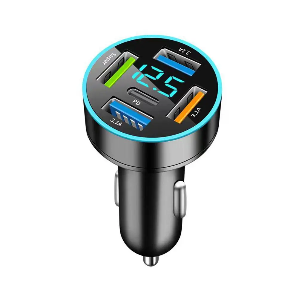 New Digital Display Car With 4usb Car Charger 66w Fast Charging Car Mobile Phone Adapter PD Mobile Phone Charging Head