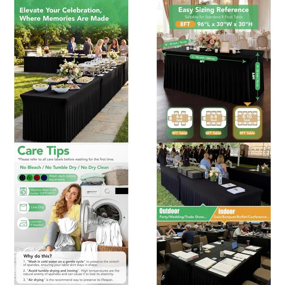 

Черные эластичные чехлы для столов с юбкой в пол и эластичными краями для свадеб и банкетов