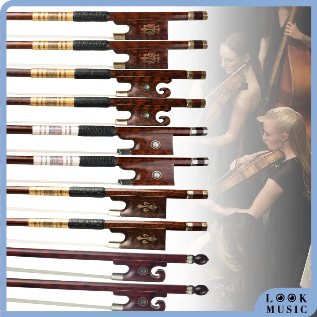 Snakewood Violin Bows 4/4 Straight Round Stick Natural Bow Horse Hair Well Balanced German Baroque Style Beautiful Bow 2pcs/1lot