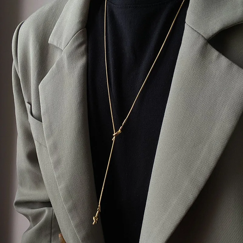 Titanium Steel Necklace Tassel Drawstring Knot Adjustable Pendant Ins Niche Trendy Streetwear Hoodie Match Fashion Jewelry