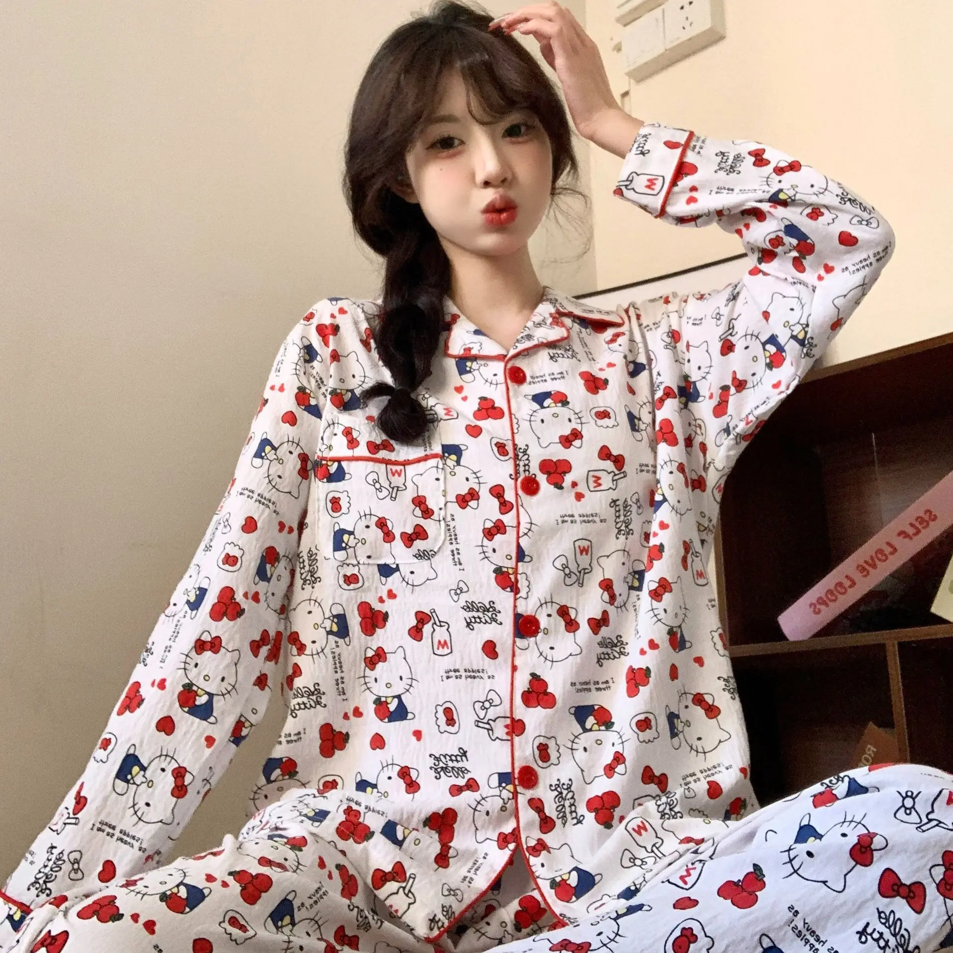

Korean Spring and Autumn Women's Cardigan with Cloud Cotton Collar Suitable Japanese Cartoon Home Wear Sleepwear Worn Outside