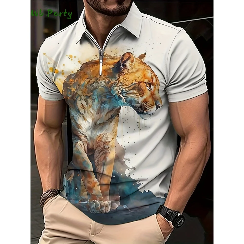 

Retro Lion Men's Polo Shirt Summer Fashion Breathable Men's Top Trendy Versatile Print Men's Polo Clothing Casual Men's Clothing