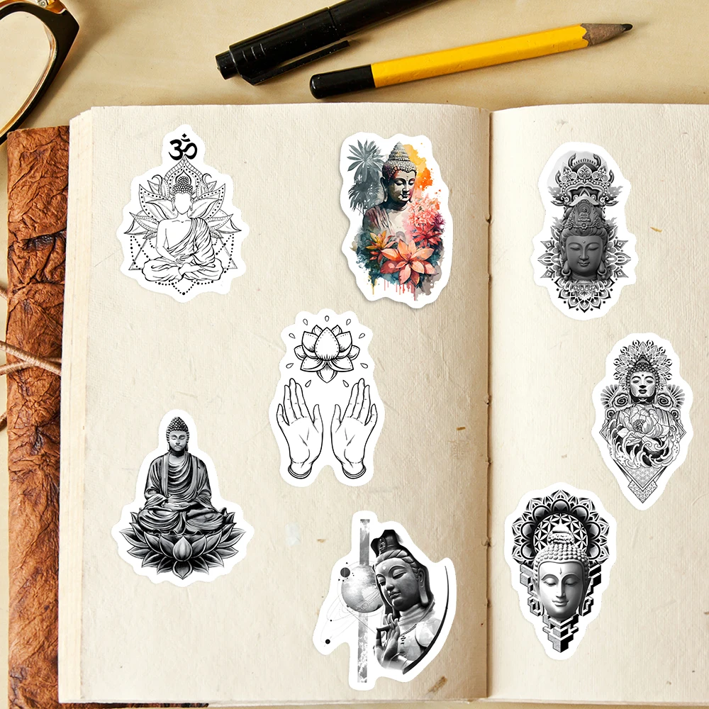 Buddha Aesthetics Stickers Yoga Sakyamuni Bodhisattva PVC Waterproof DIY Art Sketch for Phone Laptop Scrapbooking Decoration