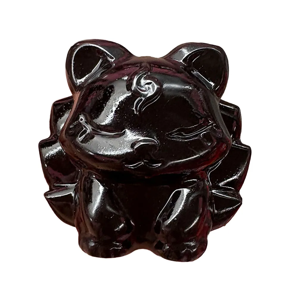 Custom Natural Black Obsidian Nine-Tailed Fox Figurine - Detailed Gemstone Nine-Tailed Fox Statue Collectible Home Decor