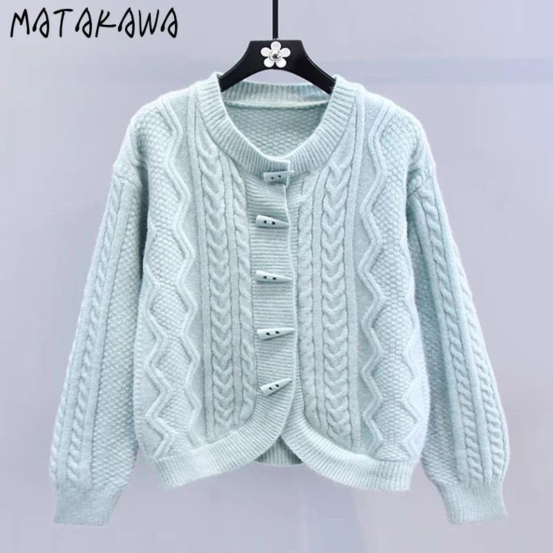 

Matakawa Horn Button Women Sweaters Japanese Style Sweet Autumn Winter Solid Cardigans Vintage Warm Elegant Sueter Mujer