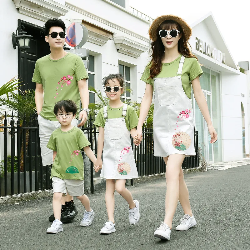 Summer Casual T-shirt Dress/Pant 2Pcs Family Matching Outfits Mommy And Daughter Matching Clothes Brother Sister Parent Suit