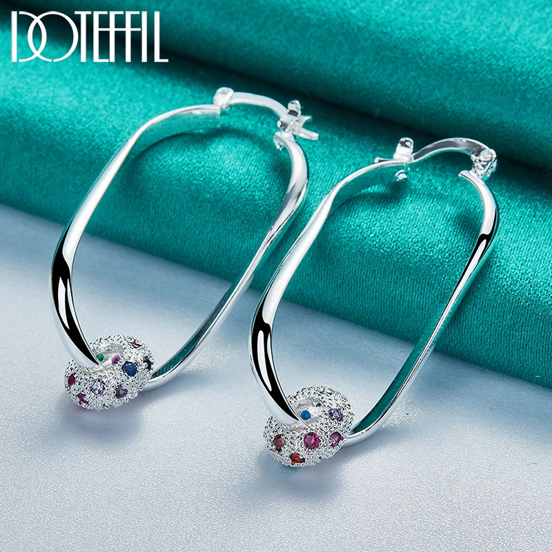 DOTEFFIL-pendientes de aro de Plata de Ley 925 para mujer, aretes redondos de circonita AAA de colores, joyería para fiesta de compromiso, boda