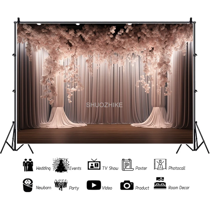 Wedding Ceremony Stage Fantasy Bouquet Photography Backdrop Props Anniversary Archway With Flowers Photo Studio Background HL-07