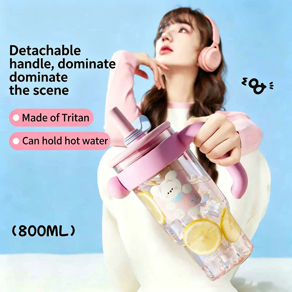 Botella de Agua Tritan de 800 ml con Pajita e Infusor de Té Extraíble - Diseño Animal Adorable, Antiderrames, Libre de BPA, Ideal para la Oficina